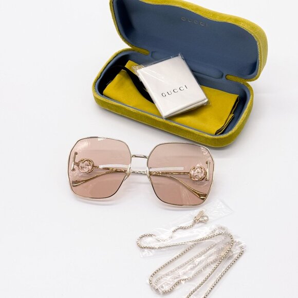 NEW GUCCI GG1207SA 001 SUNGLASSES WOMEN GOLD/PINK EYEWEAR - Picture 11 of 13